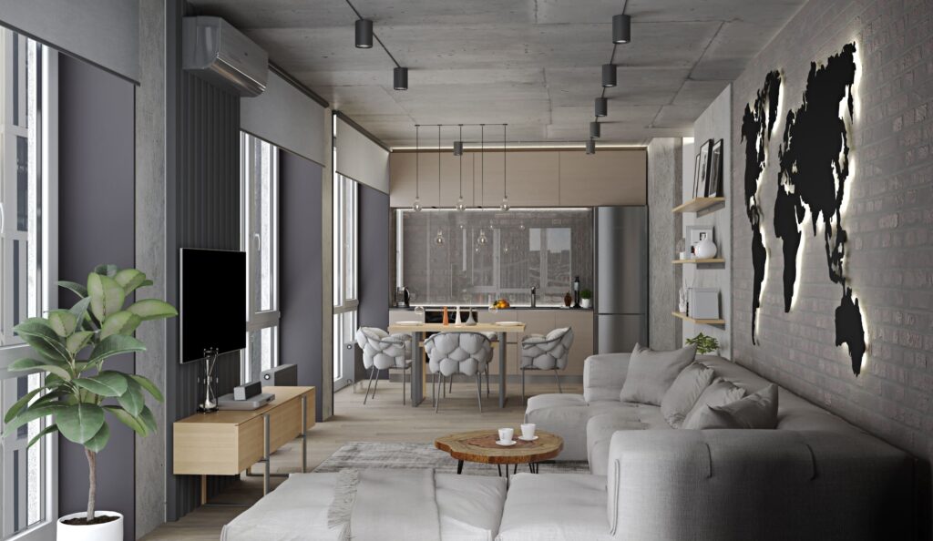 Grey Loft  Slavutich / 3d render Design Project by Iryna Tereshchecnko.